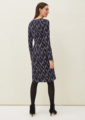 Ally Swirl Midi Dress - Navy