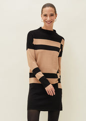 Azera Colourblock Textured Knit Dress - Camel/Black