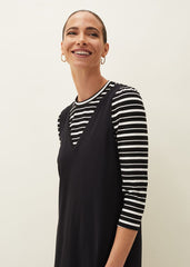 Catya Two Piece Stripe Top And Dress - Black
