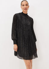 Elina Metallic Plisse Dress - Pewter