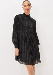 Elina Metallic Plisse Dress - Pewter
