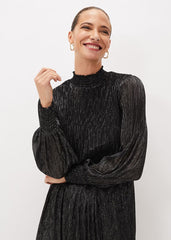 Elina Metallic Plisse Dress - Pewter