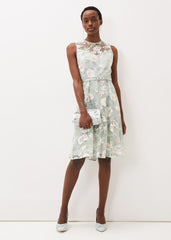 Aria Embroidered Fit And Flare Dress - Eau De Nil