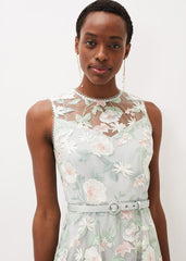 Aria Embroidered Fit And Flare Dress - Eau De Nil