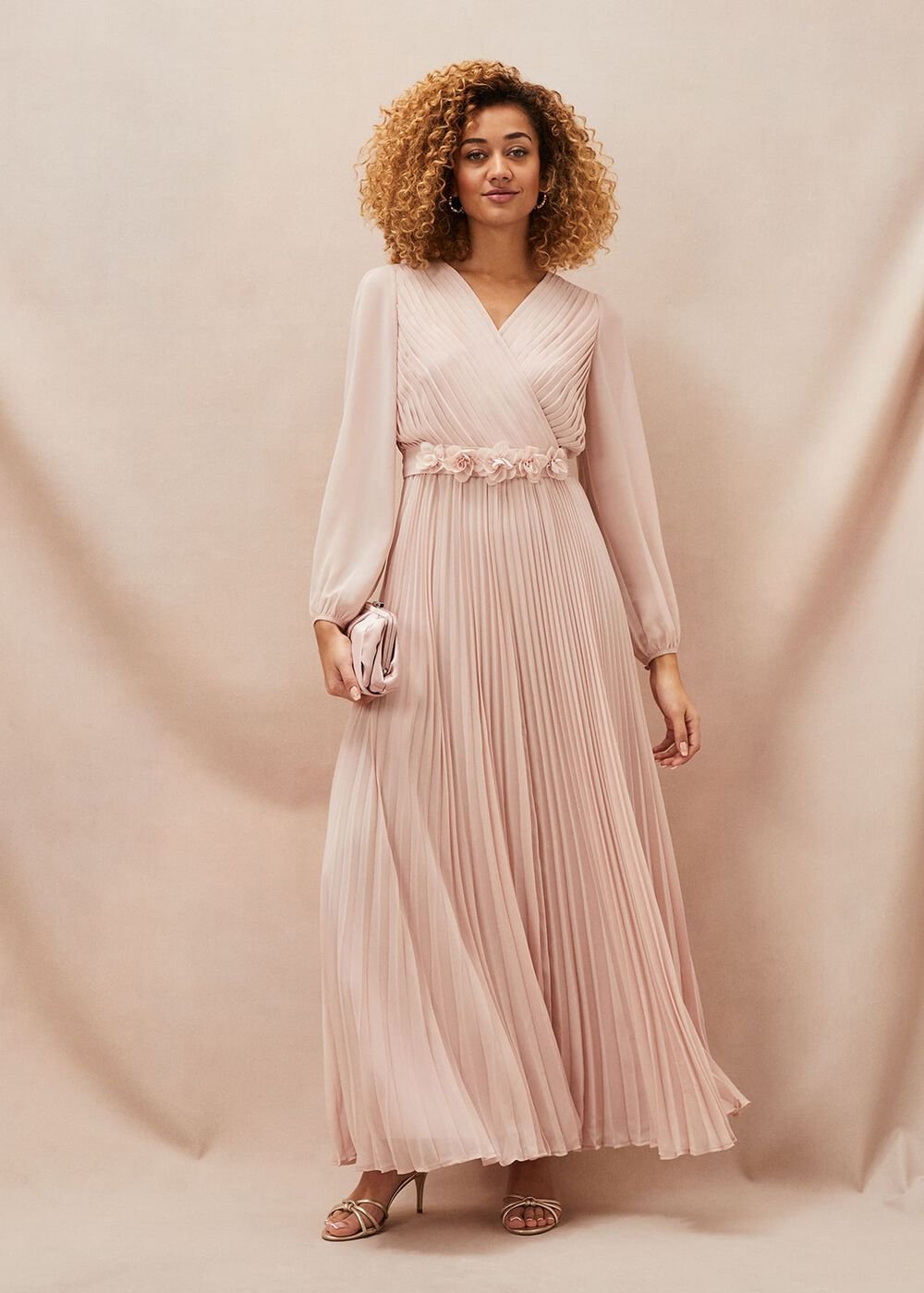 Alecia Pleated Chiffon Maxi Dress - Antique Rose