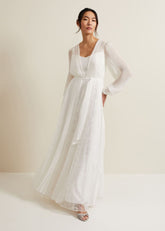 Mariana Pleated Lace Wedding Dress - Pearl