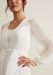 Mariana Pleated Lace Wedding Dress - Pearl