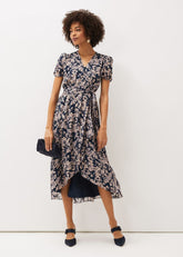 Zendaya Floral Dress - Perussian Blue/Taupe