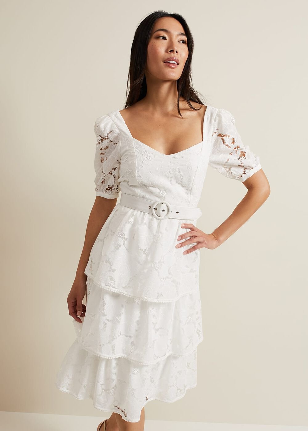 Elyse Lace Tiered Wedding Dress - Ivory