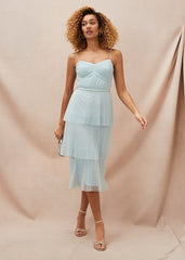 Kaia Pleated Tulle Midi Dress - Eau De Nil