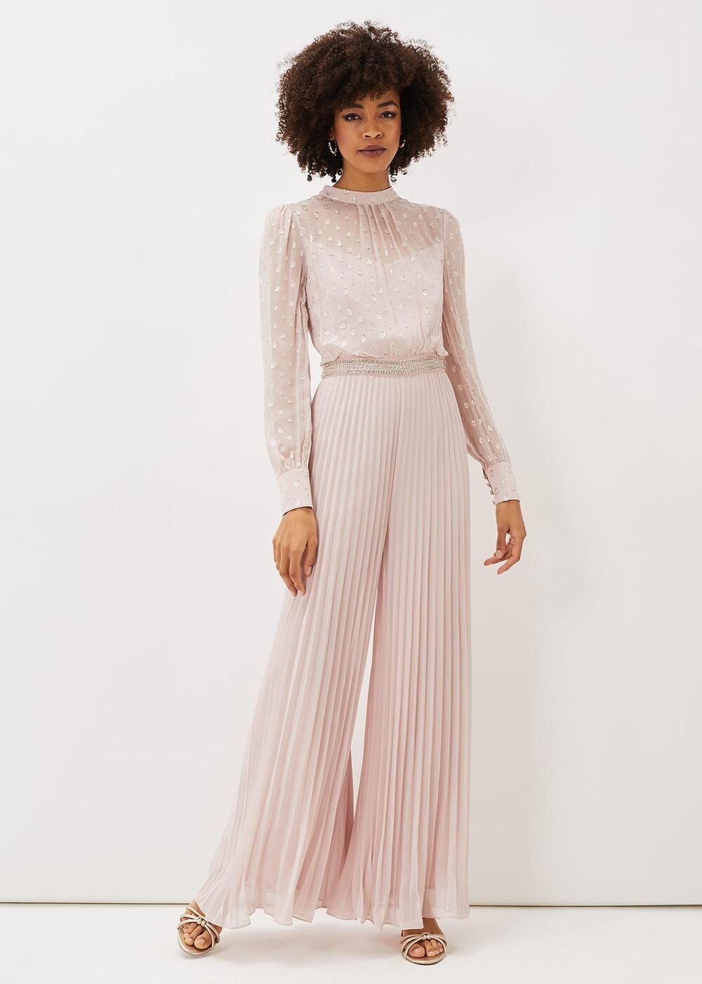 Charley Pleated Spot Print Jumpsuit - Mauve