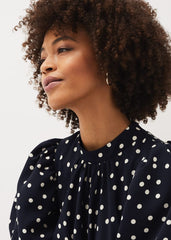 Paulina Puff Sleeve Spot Jumpsuit - Navy/Ivory