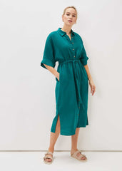 Marlene Tie Shirt Dress - Jade