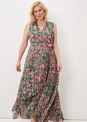Brianna Pleated Print Dress - Pink/Green