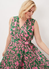 Brianna Pleated Print Dress - Pink/Green