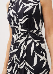 Amber Leaf Print Fitted Jersey Dress - Navy/Ivory