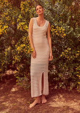 Kimmy Crochet Stripe Maxi Dress - Stone/Ivory