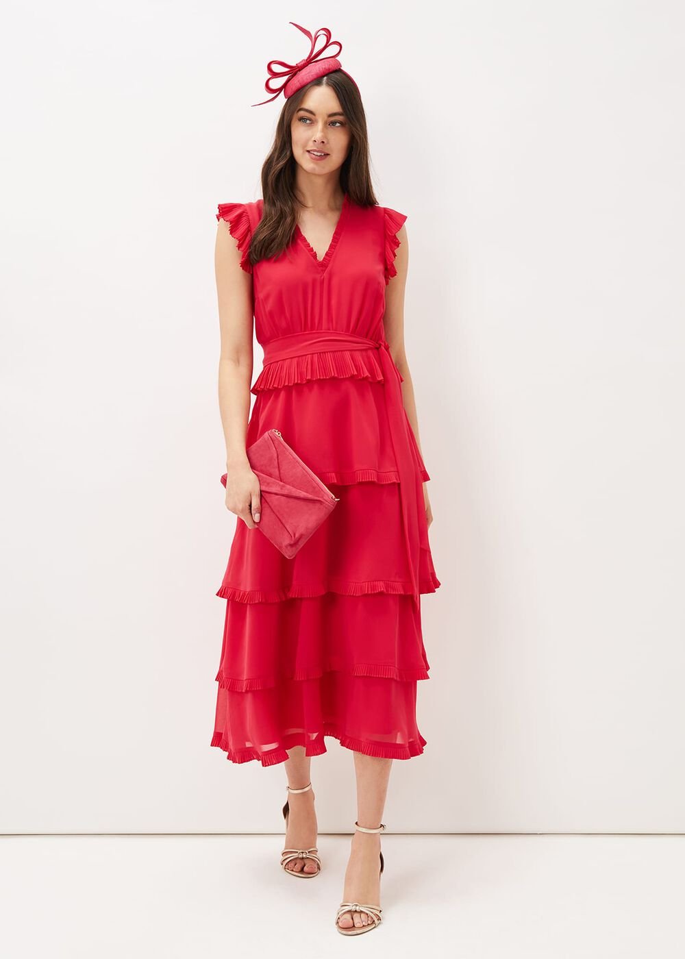 Josephina Tiered Midi Dress - Lipstick