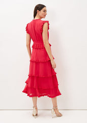 Josephina Tiered Midi Dress - Lipstick