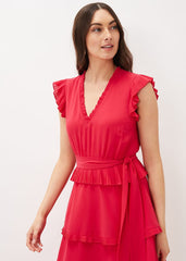 Josephina Tiered Midi Dress - Lipstick