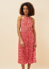 Yas Abstract Print Halterneck Dress - Red/Nude