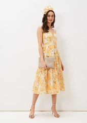 Elaina Cotton Floral Tiered Midi Dress - Yellow/Multi
