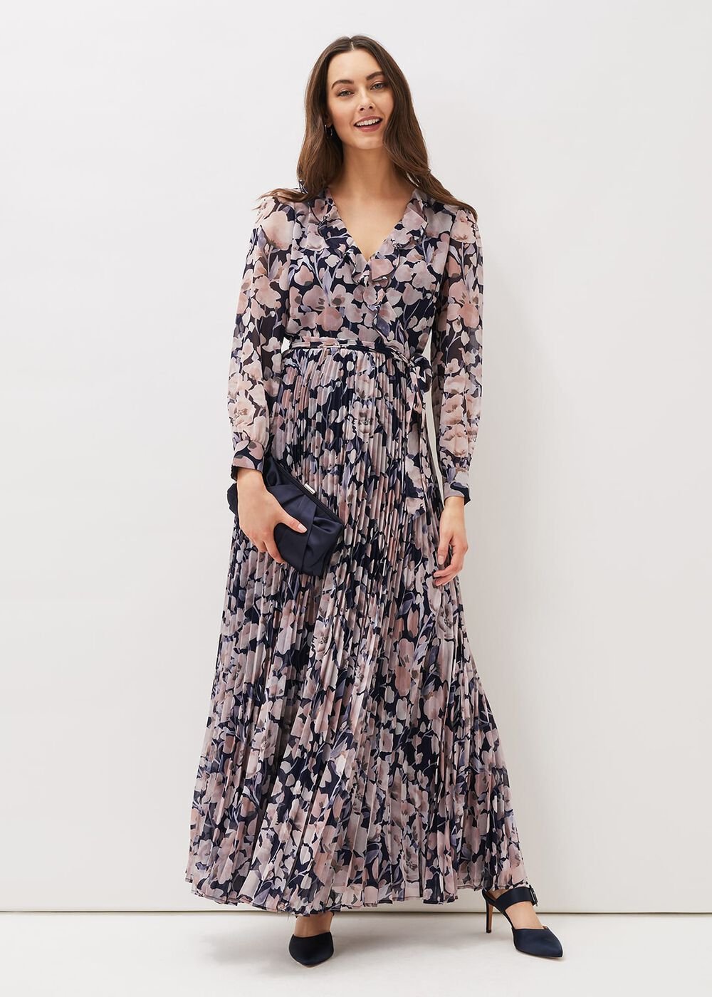 Fredrika Floral Pleated Maxi Dress - Navy/Multi