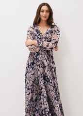Fredrika Floral Pleated Maxi Dress - Navy/Multi