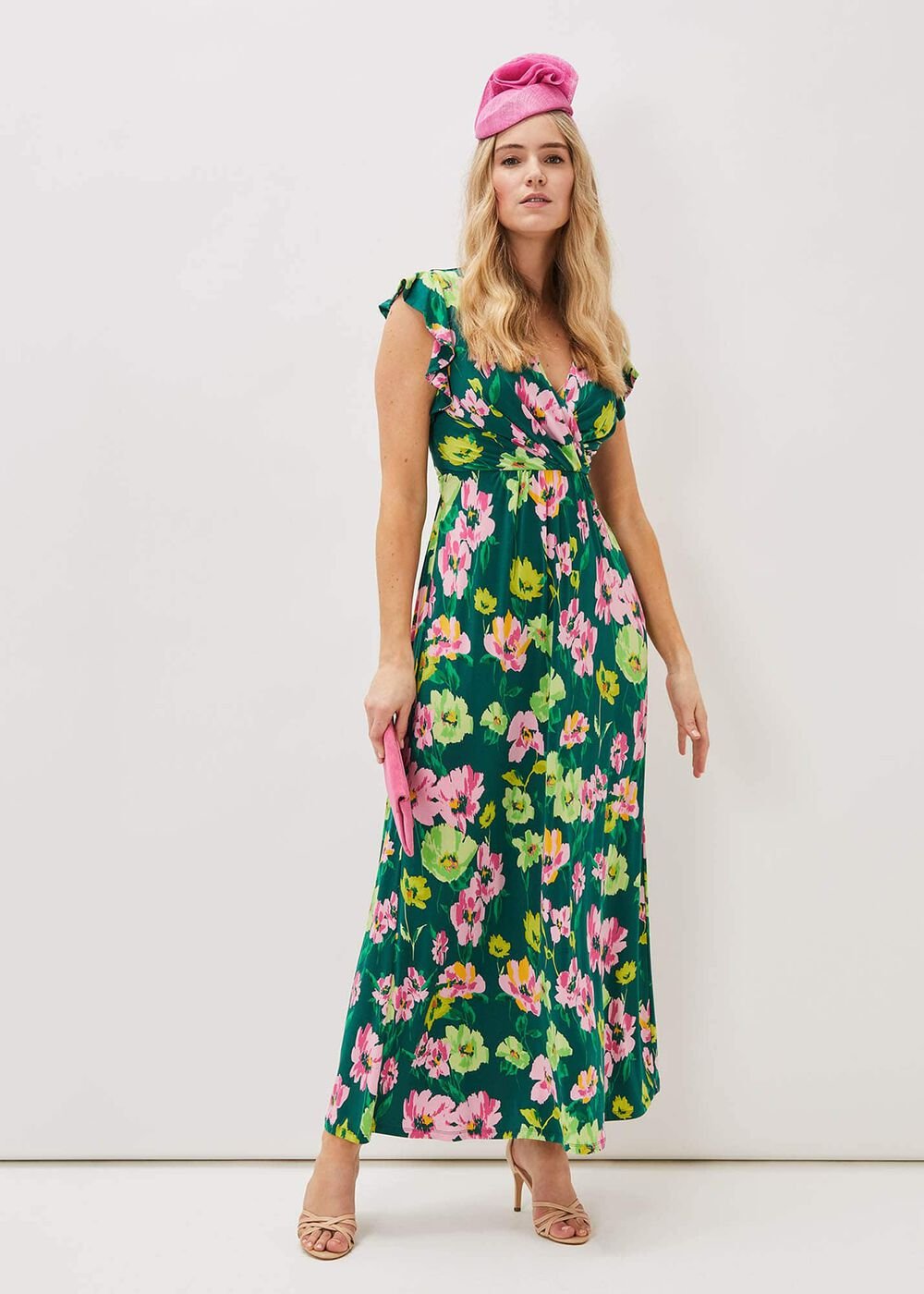 Effie Floral Jersey Maxi Dress - Teal/Multi