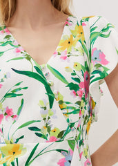 Evelin Printed Frill Hem Dress - Ivory/Multi