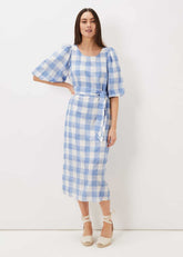 Alina Check Midi Dress - Blue/White