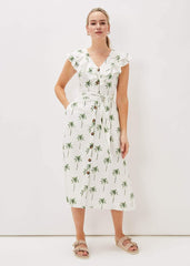 Jamilla Palm Print Midi Dress - Ivory/Green