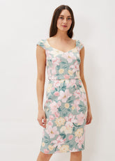 Jessia Floral Scuba Dress - Sage/Multi