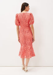 Lidia Guipure Lace Fishtail Dress - Watermelon