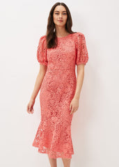 Lidia Guipure Lace Fishtail Dress - Watermelon
