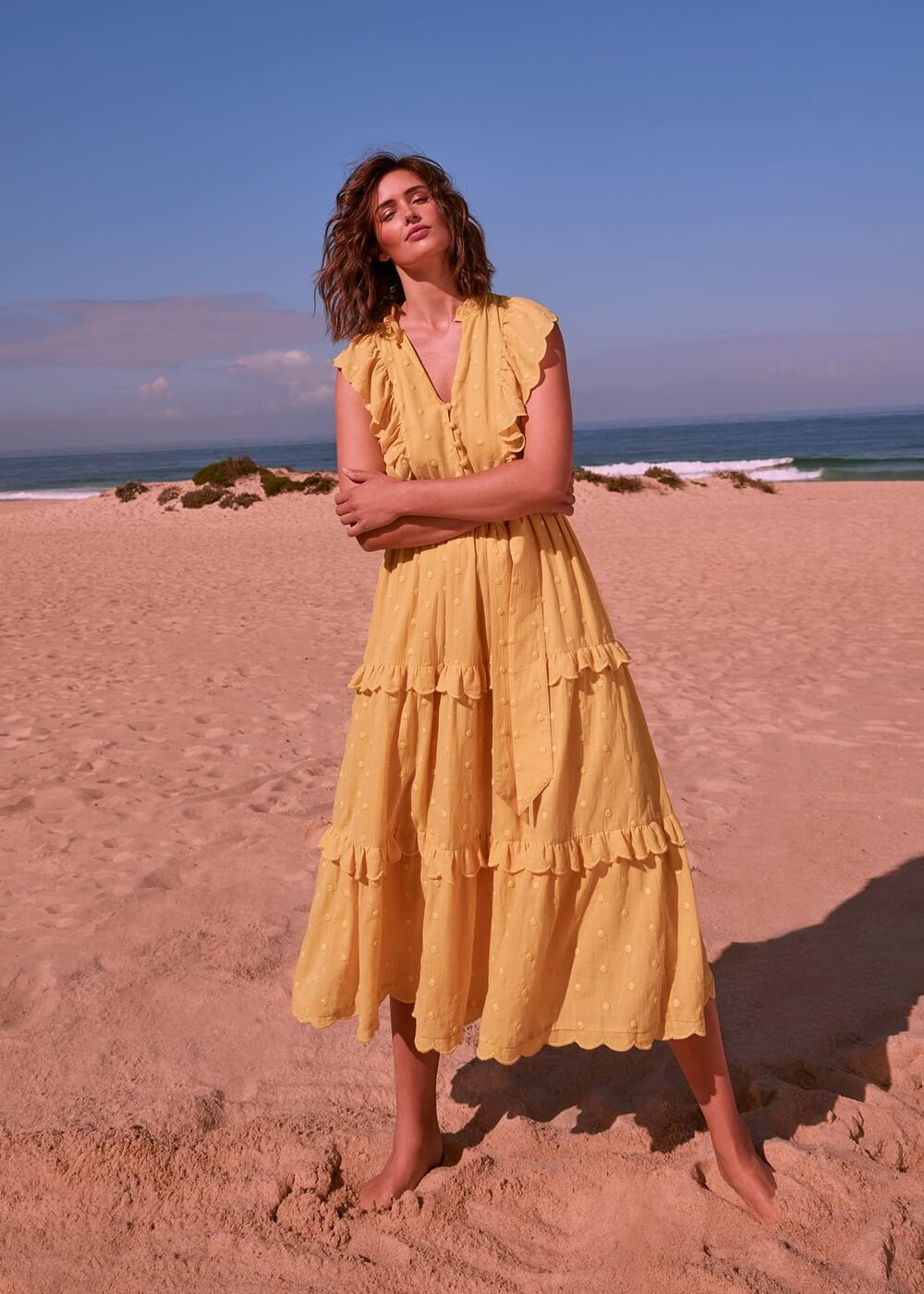 Parissa Cotton Frill Dress - Yellow