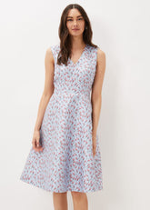 Rosebud Jacquard Fit And Flare Dress - Arctic Blue/Pink