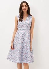 Rosebud Jacquard Fit And Flare Dress - Arctic Blue/Pink