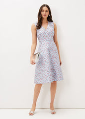 Rosebud Jacquard Fit And Flare Dress - Arctic Blue/Pink