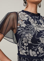 Zena Beaded Tulle Maxi Dress - Navy/Silver
