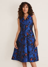 Clarisse Print Jacquard Dress - Cobalt/Multi