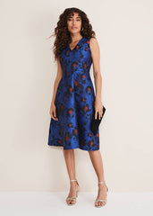 Clarisse Print Jacquard Dress - Cobalt/Multi