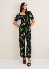 Zaylah Floral Shirred Waist Jumpsuit - Black
