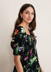 Zaylah Floral Shirred Waist Jumpsuit - Black