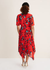 Kendall Butterfly Print Pleated Midi Dress - Vermillion/multi