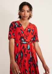 Kendall Butterfly Print Pleated Midi Dress - Vermillion/multi