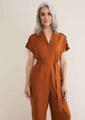 Cora Belted Jumpsuit - Burnt Orange