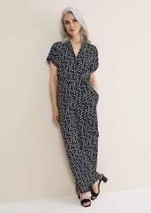 Paige Abstract Print Wide Leg Jumpsuit - Navy/Ivory