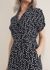 Paige Abstract Print Wide Leg Jumpsuit - Navy/Ivory