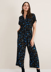 Nell Floral Wide Leg Jumpsuit - Khaki/Blue